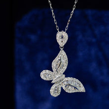 Load image into Gallery viewer, 18K White Gold Diamond Butterfly Necklace: Baguette Cluster Pendant