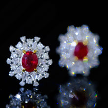 Load image into Gallery viewer, 18K Gold Pigeon Blood Ruby and Diamond Stud Earrings - Vintage Luxury Design, Natural Gemstones