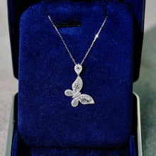 Load image into Gallery viewer, 18K White Gold Diamond Butterfly Necklace: Baguette Cluster Pendant
