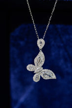Load image into Gallery viewer, 18K White Gold Diamond Butterfly Necklace: Baguette Cluster Pendant