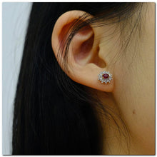 Load image into Gallery viewer, 18K Gold Pigeon Blood Ruby and Diamond Stud Earrings - Vintage Luxury Design, Natural Gemstones