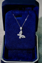 Load image into Gallery viewer, 18K White Gold Diamond Butterfly Necklace: Baguette Cluster Pendant