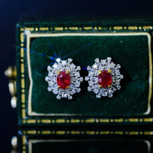 Load image into Gallery viewer, 18K Gold Pigeon Blood Ruby and Diamond Stud Earrings - Vintage Luxury Design, Natural Gemstones