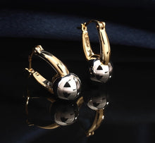 Load image into Gallery viewer, Pure 18K Two-tone Gold Ball Earrings, Simple and Stylish Earrings, U Shape Earrings, Gold Hoop Earrings, Minimalist Earrings Gold