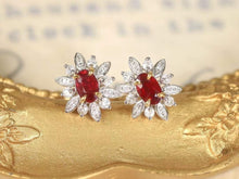 Load image into Gallery viewer, 18K White Gold Natural Ruby Diamond Earrings, Natural Ruby Earrings, Stylish Earrings, Ruby Stud Earrings, Stunning Earrings