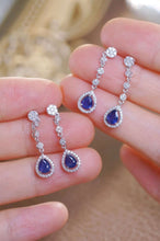 Load image into Gallery viewer, 18K White Gold Natural Sapphire Diamond Earrings, Natural Vivid Blue Sapphire Earrings, Stylish Earrings