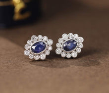 Load image into Gallery viewer, 18K White Gold Natural Sapphire Diamond Earrings, Natural Royal Blue Sapphire Earrings, Simple and Stylish Earrings, Minimalist Earrings Gold, Statement Earrings
