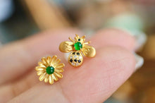Load image into Gallery viewer, 18K Yellow Gold Natural Top Green Type A Jadeite Jade Diamond Earrings, Gold Bee Earrings, Natural Jade Earrings, Stylish Earrings, Green Jade Earrings, Diamond Earrings