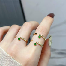 Load image into Gallery viewer, 18K Yellow Gold Natural Top Green Type A Jadeite Jade Diamond Ring, Gold Stacking Rings, Stylish Rings, Gold Diamond Ring, Real Diamond Ring, Wedding Ring