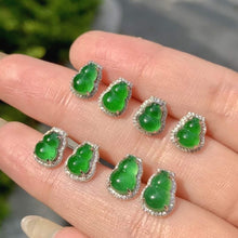 Load image into Gallery viewer, 18K White Gold Natural Top Green Type A Jadeite Jade Gourd Diamond Earrings, Natural Jade Gourd Earrings, Simple and Stylish Earrings, Green Jade Earrings