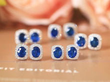 Load image into Gallery viewer, 18K White Gold Sri Lanka Natural Sapphire Diamond Earrings, Natural Vivid Blue Sapphire Earrings, Simple and Stylish Earrings, Minimalist Earrings Gold