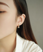 Load image into Gallery viewer, Pure 18K Two-tone Gold Ball Earrings, Simple and Stylish Earrings, U Shape Earrings, Gold Hoop Earrings, Minimalist Earrings Gold