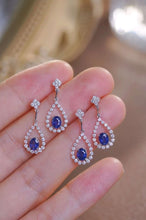 Load image into Gallery viewer, 18K White Gold Natural Sapphire Diamond Earrings, Natural Vivid Blue Sapphire Earrings, Stylish Earrings