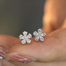 Load image into Gallery viewer, 18K White Gold Natural Diamond Flower Earrings, Simple and Stylish Earrings, Minimalist Earrings Gold, Real Diamond Earrings, Anniversary Earrings