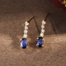 Load image into Gallery viewer, 18K Gold Natural Sapphire Diamond Earrings, Natural Royal Blue Sapphire Earrings, Simple and Stylish Earrings, Minimalist Earrings Gold, Statement Earrings