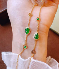 Load image into Gallery viewer, 18K Yellow Gold Natural Top Green Type A Jadeite Jade Diamond Bracelet, Gourd Jadeite Bracelet, Stylish Bracelet, Gold Jade Bracelet, Green Jade Bracelet