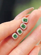 Load image into Gallery viewer, 18K White+Yellow Gold Natural Emerald Diamond Earrings, Natural Emerald Earrings, Stylish Earrings, Emerald Stud Earrings, Dainty Gold Earrings