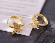 Load image into Gallery viewer, 18K Yellow Gold Natural Diamond Butterfly Earrings, Butterfly Hoops, Dainty Hoop Earrings, Gold Hoop Earrings, Stylish Earrings, Real Diamond Earrings