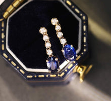 Load image into Gallery viewer, 18K Gold Natural Sapphire Diamond Earrings, Natural Royal Blue Sapphire Earrings, Simple and Stylish Earrings, Minimalist Earrings Gold, Statement Earrings