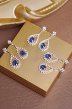 Load image into Gallery viewer, 18K White Gold Natural Sapphire Diamond Earrings, Natural Vivid Blue Sapphire Earrings, Stylish Earrings