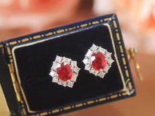 Load image into Gallery viewer, 18K White Gold Natural Pigeon Blood Ruby Diamond Earrings, Natural Pigeon Blood Ruby Earrings, Stylish Earrings, Ruby Stud Earrings, Stunning Earrings