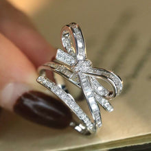 Load image into Gallery viewer, 18K White Gold Natural Diamond Ring, Bow Diamond Ring, Gold Ribbon Ring, Stylish Rings, Gold Diamond Ring, Real Diamond Ring, Bow Knot Ring, Wedding Ring