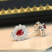 Load image into Gallery viewer, 18K White Gold Natural Vivid Red Ruby Diamond Earrings, Natural Ruby Earrings, Stylish Earrings, Ruby Stud Earrings, Stunning Jewelry