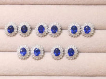 Load image into Gallery viewer, 18K White Gold Sri Lanka Natural Royal Blue Sapphire Diamond Earrings, Natural Vivid Blue Sapphire Earrings, Simple and Stylish Earrings