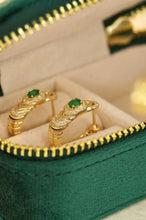 Load image into Gallery viewer, 18K Yellow Gold Natural Emerald Diamond Earrings, Emerald Hoop Earrings, French Earrings, Natural Emerald Earrings, Stylish Earrings, Dainty Gold Earrings