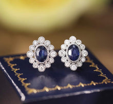 Load image into Gallery viewer, 18K White Gold Natural Sapphire Diamond Earrings, Natural Royal Blue Sapphire Earrings, Simple and Stylish Earrings, Minimalist Earrings Gold, Statement Earrings