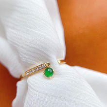 Load image into Gallery viewer, 18K Yellow Gold Natural Top Green Type A Jadeite Jade Diamond Ring, Gold Stacking Rings, Stylish Rings, Gold Diamond Ring, Real Diamond Ring, Wedding Ring