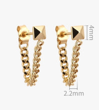Load image into Gallery viewer, Pure 18K Gold Chain Earrings, Chain Loop Earrings, Stud Chain Earrings, Simple and Stylish Earrings, Minimalist Earrings Gold, Dainty Chain Earrings