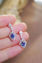 Load image into Gallery viewer, 18K White Gold Natural Sapphire Diamond Earrings, Natural Vivid Blue Sapphire Earrings, Stylish Earrings