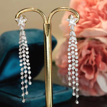 Load image into Gallery viewer, 18K White Gold Natural Diamond Star Earrings, Long Diamond Earrings, Diamond Drop Earrings, Stylish Earrings, Real Diamond Earrings, Gold Diamond Earrings