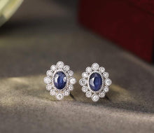 Load image into Gallery viewer, 18K White Gold Natural Sapphire Diamond Earrings, Natural Royal Blue Sapphire Earrings, Simple and Stylish Earrings, Minimalist Earrings Gold, Statement Earrings