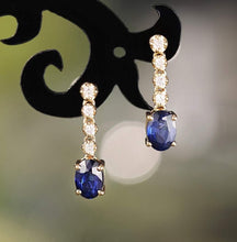 Load image into Gallery viewer, 18K Gold Natural Sapphire Diamond Earrings, Natural Royal Blue Sapphire Earrings, Simple and Stylish Earrings, Minimalist Earrings Gold, Statement Earrings