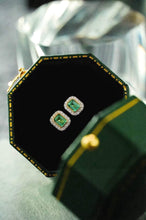 Load image into Gallery viewer, 18K White+Yellow Gold Natural Emerald Diamond Earrings, Natural Emerald Earrings, Stylish Earrings, Emerald Stud Earrings, Dainty Gold Earrings