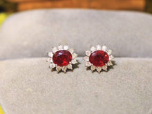 Load image into Gallery viewer, Certified 18K White Gold Natural Vivid Red Ruby Diamond Earrings, Natural Ruby Earrings, Stylish Earrings, Ruby Stud Earrings, Stunning Earrings