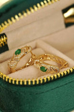 Load image into Gallery viewer, 18K Yellow Gold Natural Emerald Diamond Earrings, Emerald Hoop Earrings, French Earrings, Natural Emerald Earrings, Stylish Earrings, Dainty Gold Earrings