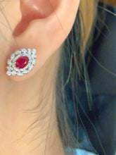 Load image into Gallery viewer, 18K White Gold Natural Ruby Diamond Earrings, Natural Ruby Earrings, Stylish Earrings, Ruby Stud Earrings, Stunning Earrings