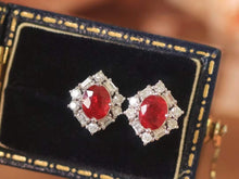 Load image into Gallery viewer, 18K White Gold Natural Pigeon Blood Ruby Diamond Earrings, Natural Pigeon Blood Ruby Earrings, Stylish Earrings, Ruby Stud Earrings, Stunning Earrings