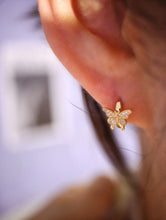 Load image into Gallery viewer, 18K Yellow Gold Natural Diamond Butterfly Earrings, Butterfly Hoops, Dainty Hoop Earrings, Gold Hoop Earrings, Stylish Earrings, Real Diamond Earrings