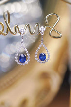 Load image into Gallery viewer, 18K White Gold Natural Sapphire Diamond Earrings, Natural Vivid Blue Sapphire Earrings, Stylish Earrings