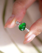 Load image into Gallery viewer, 18K White Gold Natural Top Green Type A Jadeite Jade Gourd 葫芦 Diamond Ring, Stylish Rings, Gold Diamond Ring, Real Diamond Ring, Wedding Ring
