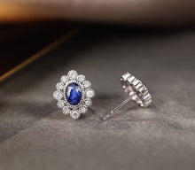 Load image into Gallery viewer, 18K White Gold Natural Sapphire Diamond Earrings, Natural Royal Blue Sapphire Earrings, Simple and Stylish Earrings, Minimalist Earrings Gold, Statement Earrings