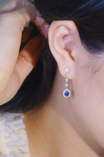 Load image into Gallery viewer, 18K White Gold Natural Sapphire Diamond Earrings, Natural Vivid Blue Sapphire Earrings, Stylish Earrings