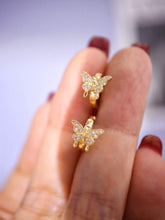 Load image into Gallery viewer, 18K Yellow Gold Natural Diamond Butterfly Earrings, Butterfly Hoops, Dainty Hoop Earrings, Gold Hoop Earrings, Stylish Earrings, Real Diamond Earrings