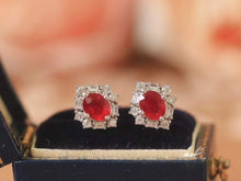 Load image into Gallery viewer, 18K White Gold Natural Pigeon Blood Ruby Diamond Earrings, Natural Pigeon Blood Ruby Earrings, Stylish Earrings, Ruby Stud Earrings, Stunning Earrings