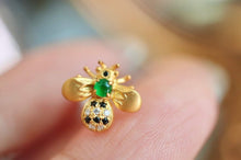 Load image into Gallery viewer, 18K Yellow Gold Natural Top Green Type A Jadeite Jade Diamond Earrings, Gold Bee Earrings, Natural Jade Earrings, Stylish Earrings, Green Jade Earrings, Diamond Earrings