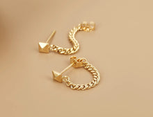 Load image into Gallery viewer, Pure 18K Gold Chain Earrings, Chain Loop Earrings, Stud Chain Earrings, Simple and Stylish Earrings, Minimalist Earrings Gold, Dainty Chain Earrings